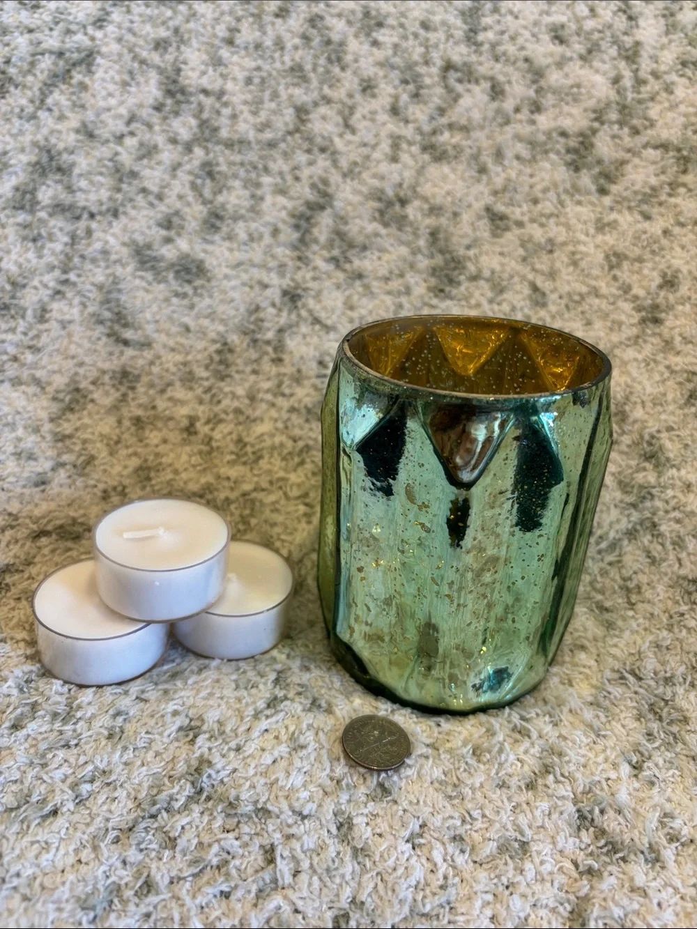 Decorative Sage Green Mercury Glass Votive Candle Holder NWT Pier One 3.75x3”